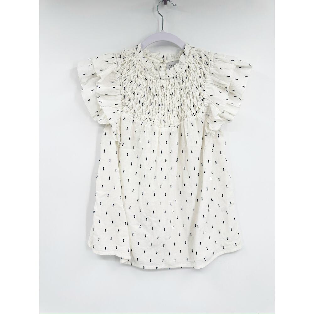 Saylor Pintuck‎ Cotton Dot Ruffle Flounce Top XS